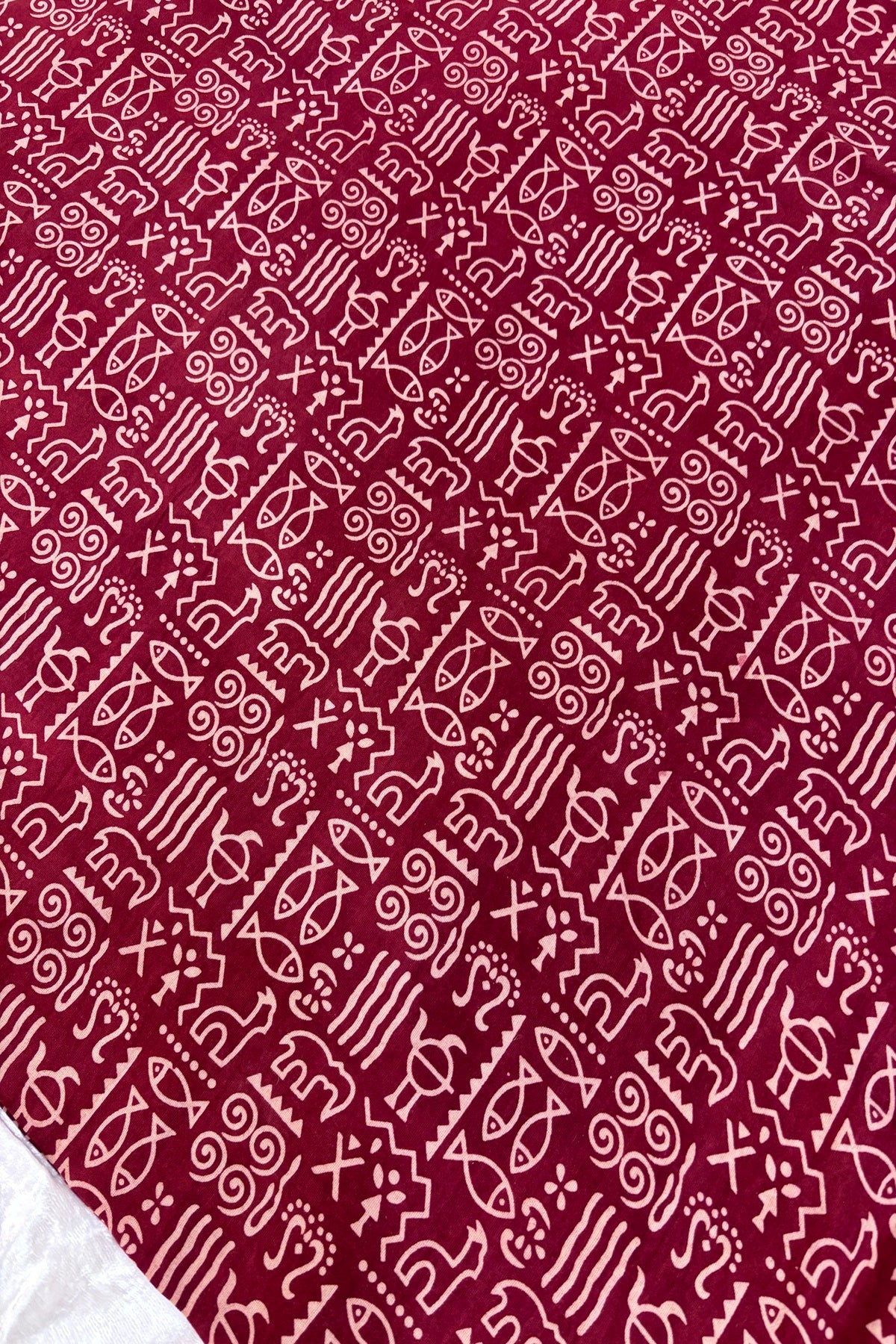 Warli Art Theme Ajrak Printed Pure Cotton Fabric