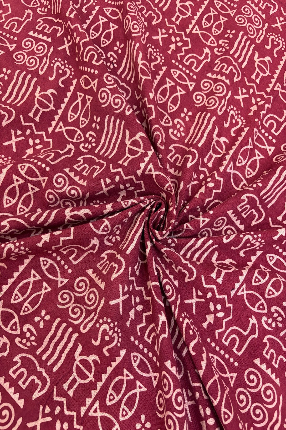 Warli Art Theme Ajrak Printed Pure Cotton Fabric