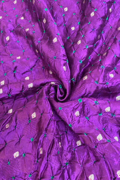 Pure Silk Embossed Zari Woven Bandhani Fabric With Gold Zari Meenakari Motifs