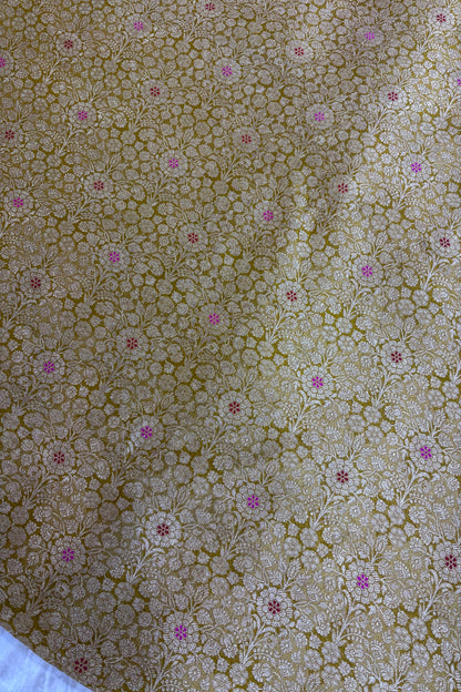 Gold Floral Jaal With Meenakari Pure Woven Banaras Fabric