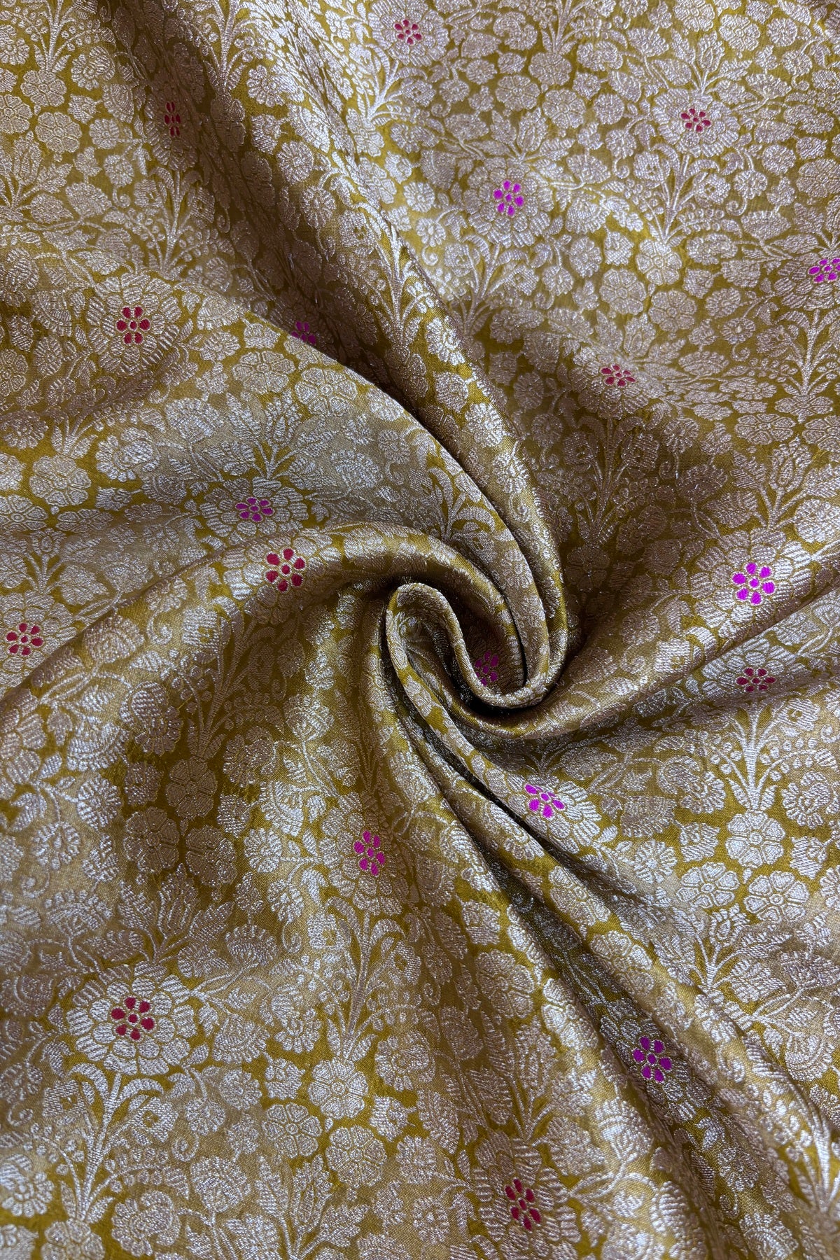 Gold Floral Jaal With Meenakari Pure Woven Banaras Fabric