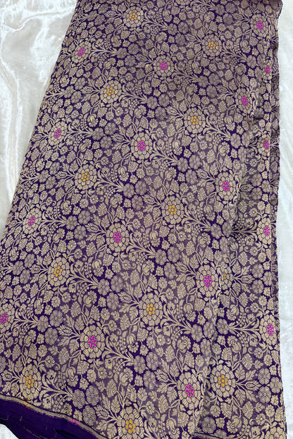 Gold Floral Jaal With Meenakari Pure Woven Banaras Fabric