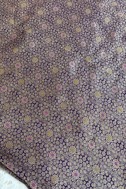 Gold Floral Jaal With Meenakari Pure Woven Banaras Fabric