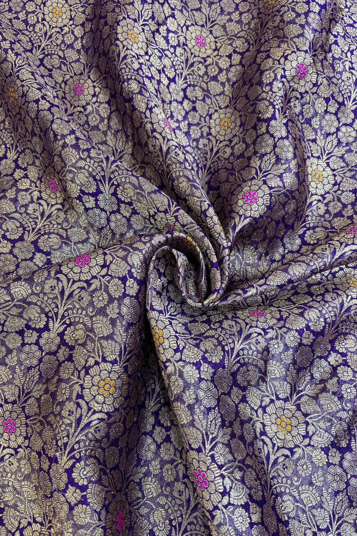 Gold Floral Jaal With Meenakari Pure Woven Banaras Fabric