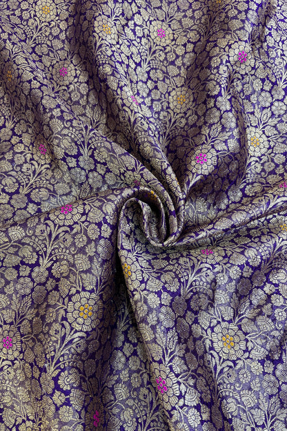 Gold Floral Jaal With Meenakari Pure Woven Banaras Fabric