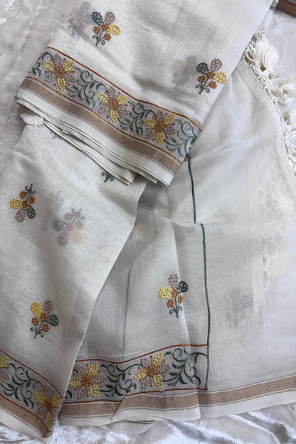 Shades OF Yellow Floral Off White Pure Chanderi Dupatta