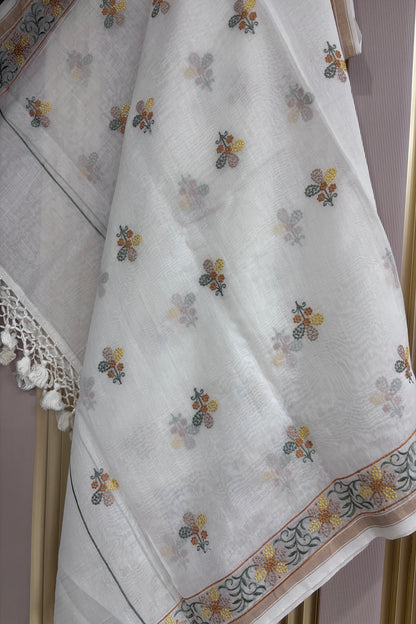 Shades OF Yellow Floral Off White Pure Chanderi Dupatta