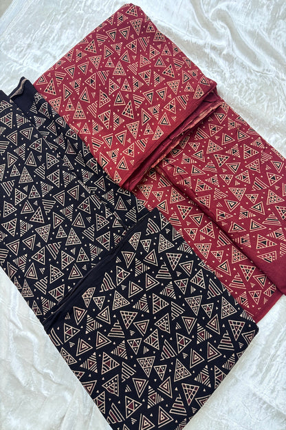 Geometric Shapes Ajrak Printed Pure Cotton Fabric