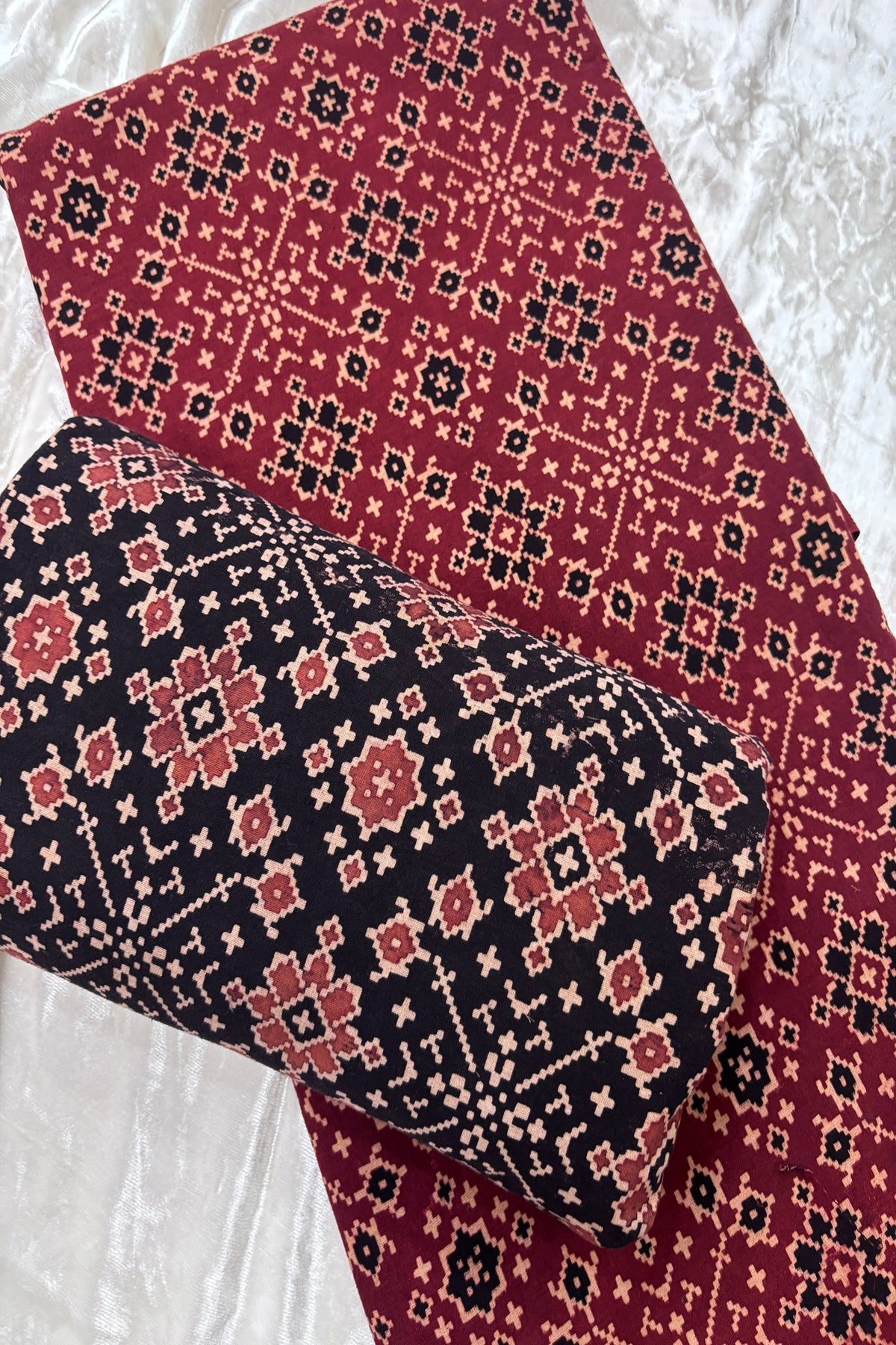 Patola Theme Ajrak Printed Pure Cotton Fabric