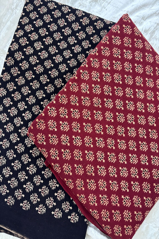 Floral Motif Theme Ajrak Printed Pure Cotton Fabric
