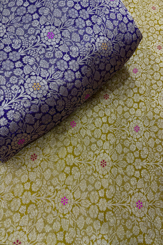 Gold Floral Jaal With Meenakari Pure Woven Banaras Fabric