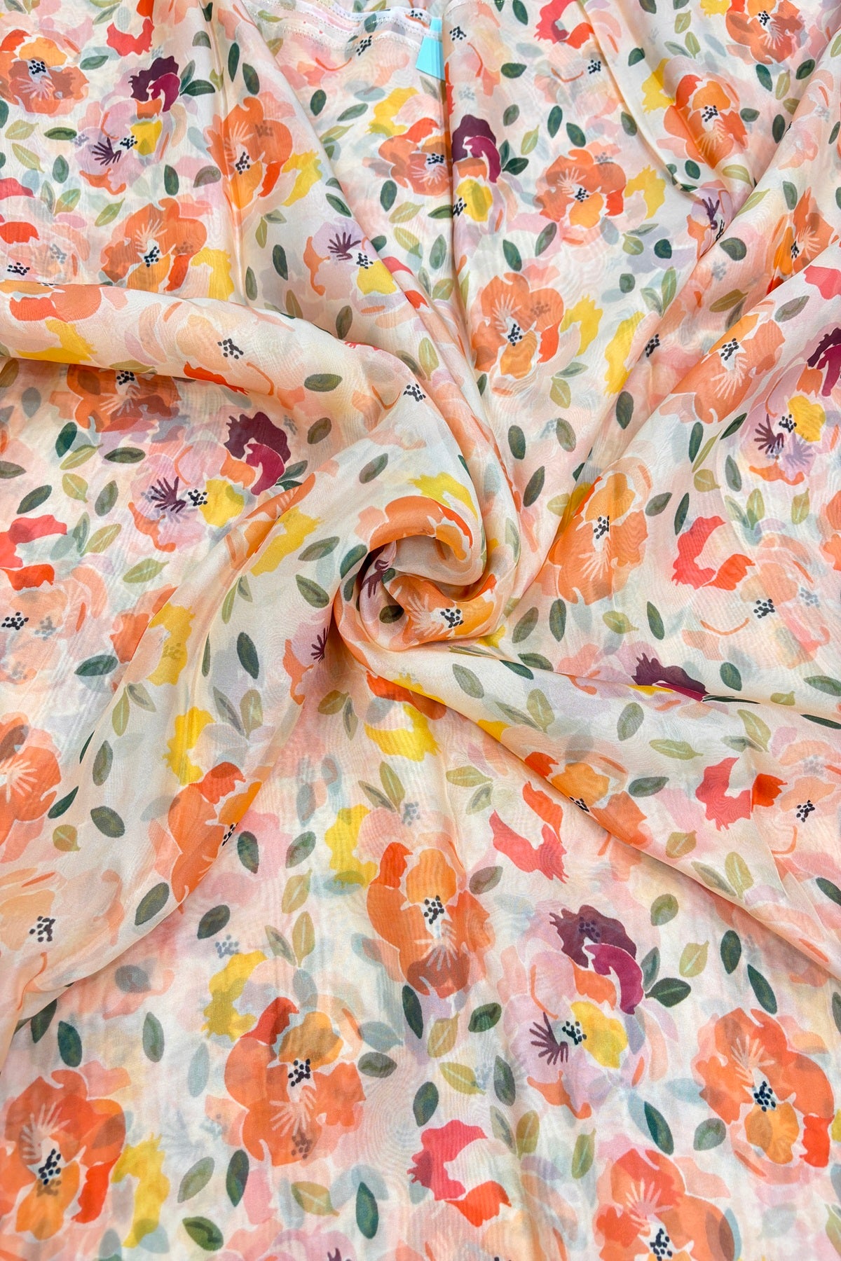 Apricot Peach Scattered Floral Printed Organza Fabric