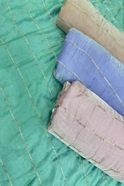 Cut Beads & Sequins Horizontal Lines Embroidered Space Silk Fabric