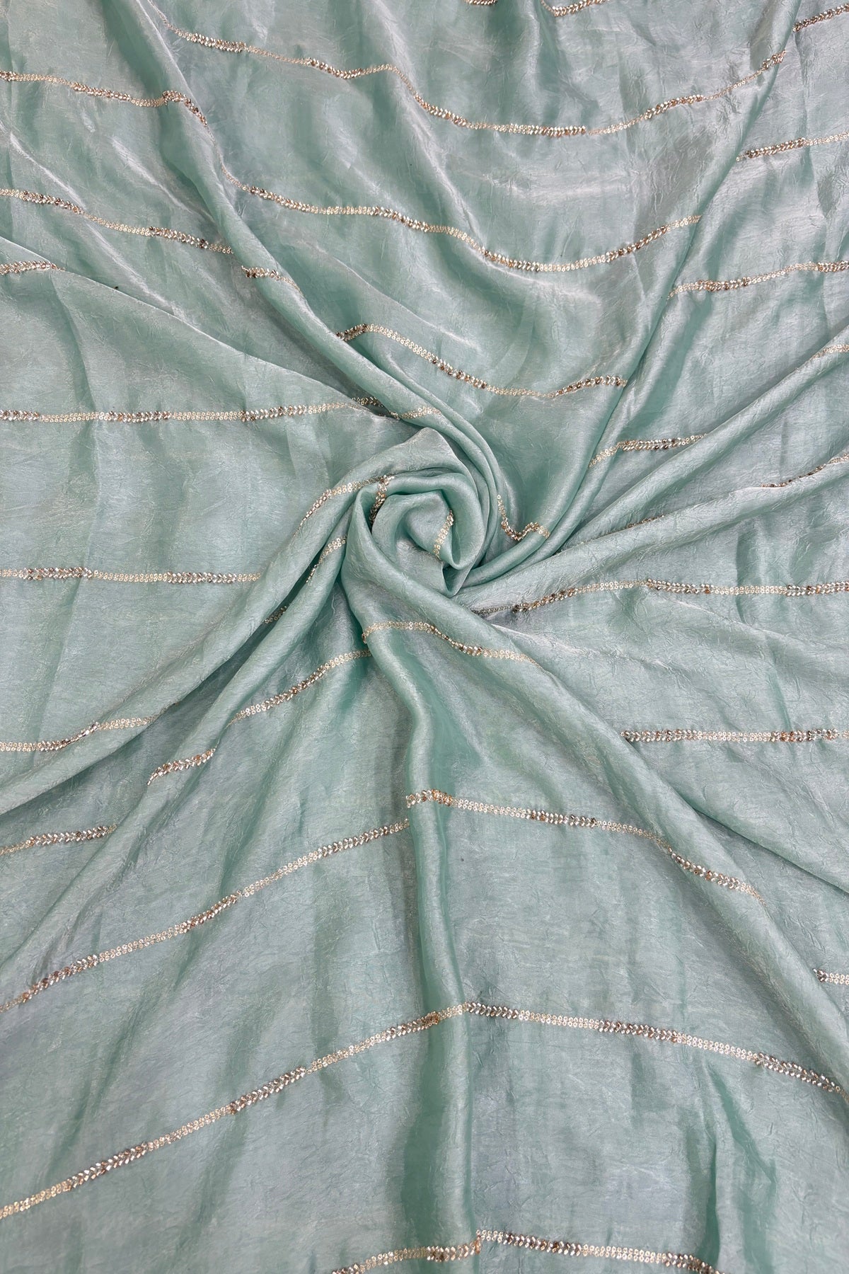 Cut Beads & Sequins Horizontal Lines Embroidered Space Silk Fabric