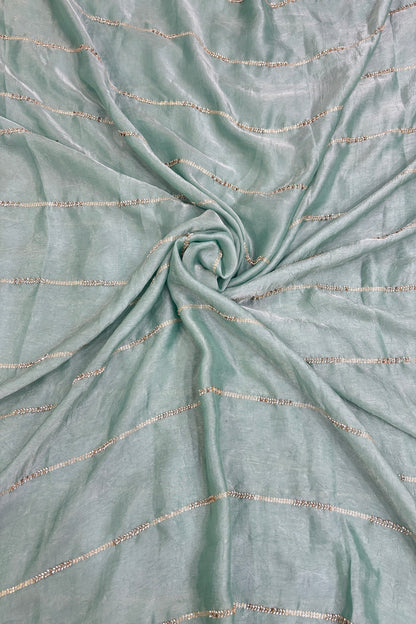 Cut Beads & Sequins Horizontal Lines Embroidered Space Silk Fabric