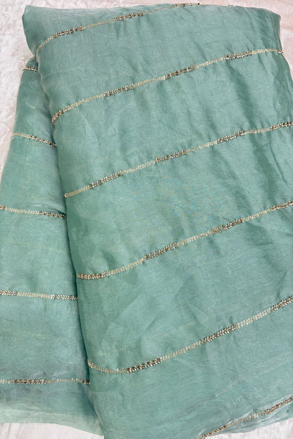 Cut Beads & Sequins Horizontal Lines Embroidered Space Silk Fabric