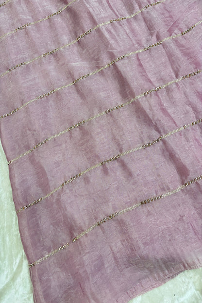 Cut Beads & Sequins Horizontal Lines Embroidered Space Silk Fabric