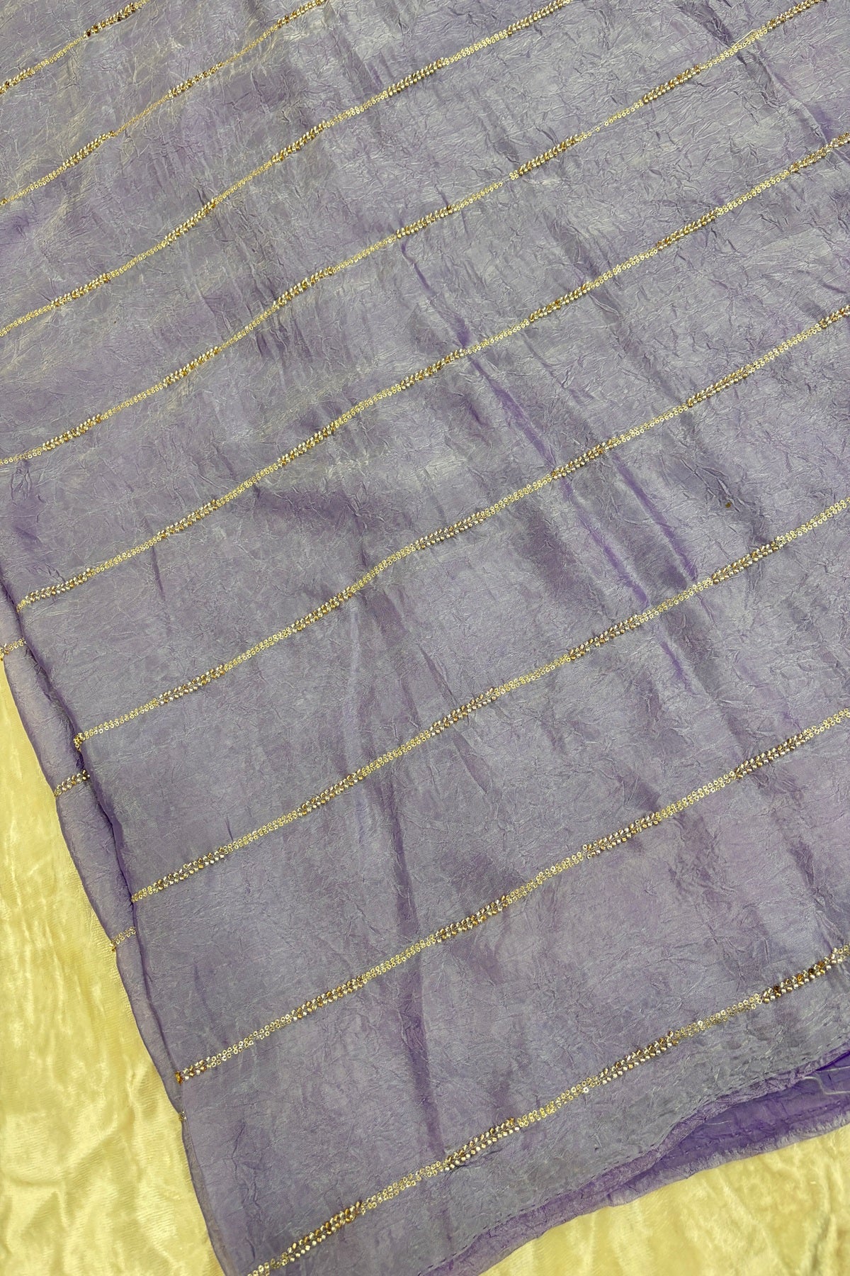Cut Beads & Sequins Horizontal Lines Embroidered Space Silk Fabric