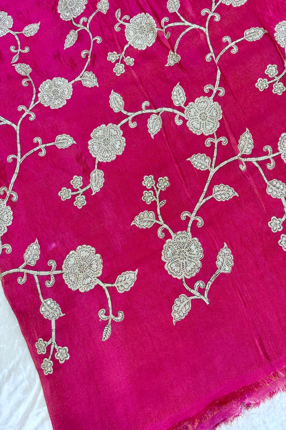Kalamkari Inspired Floral Jaal printed Uppada Tissue Fabric