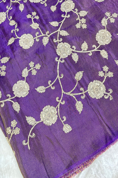 Kalamkari Inspired Floral Jaal printed Uppada Tissue Fabric