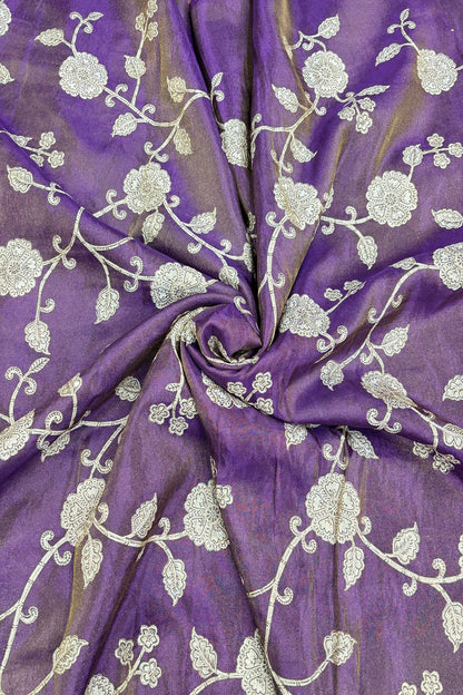 Kalamkari Inspired Floral Jaal printed Uppada Tissue Fabric