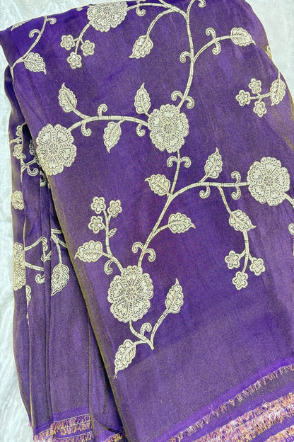 Kalamkari Inspired Floral Jaal printed Uppada Tissue Fabric