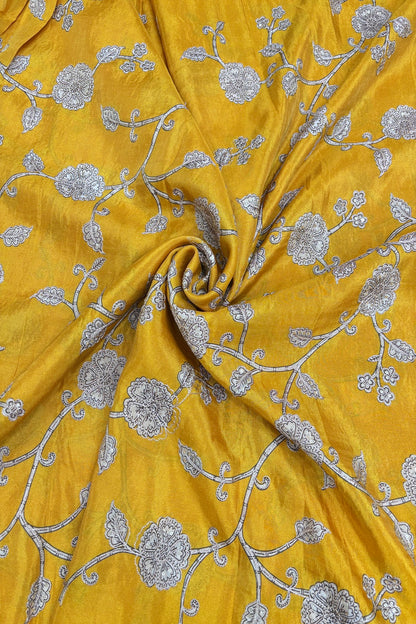 Kalamkari Inspired Floral Jaal printed Uppada Tissue Fabric