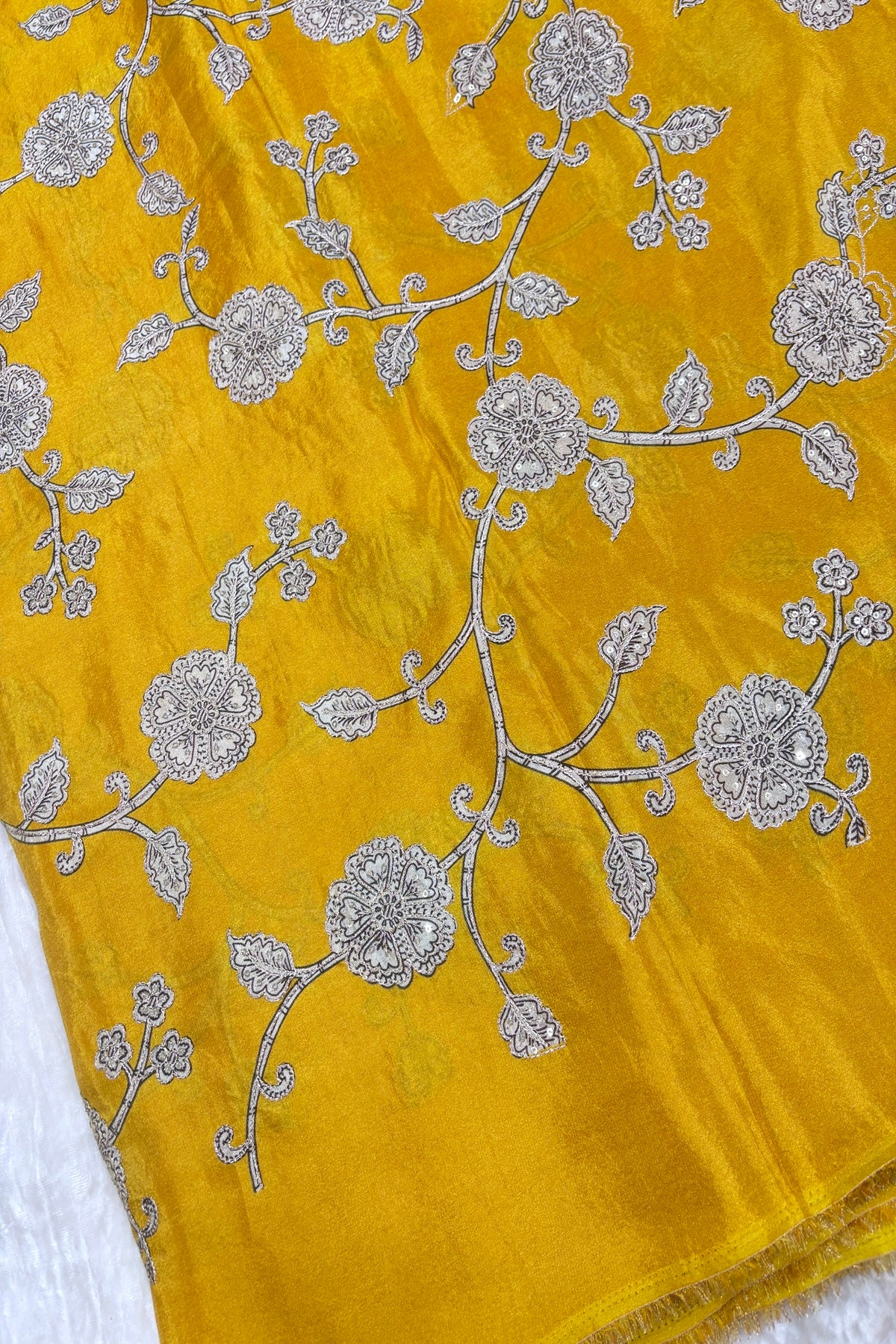 Kalamkari Inspired Floral Jaal printed Uppada Tissue Fabric
