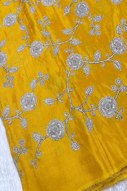 Kalamkari Inspired Floral Jaal printed Uppada Tissue Fabric