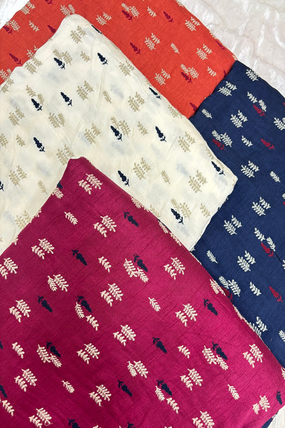 Pines & Leaves Embroidered Pure Falling Raw Silk Fabric