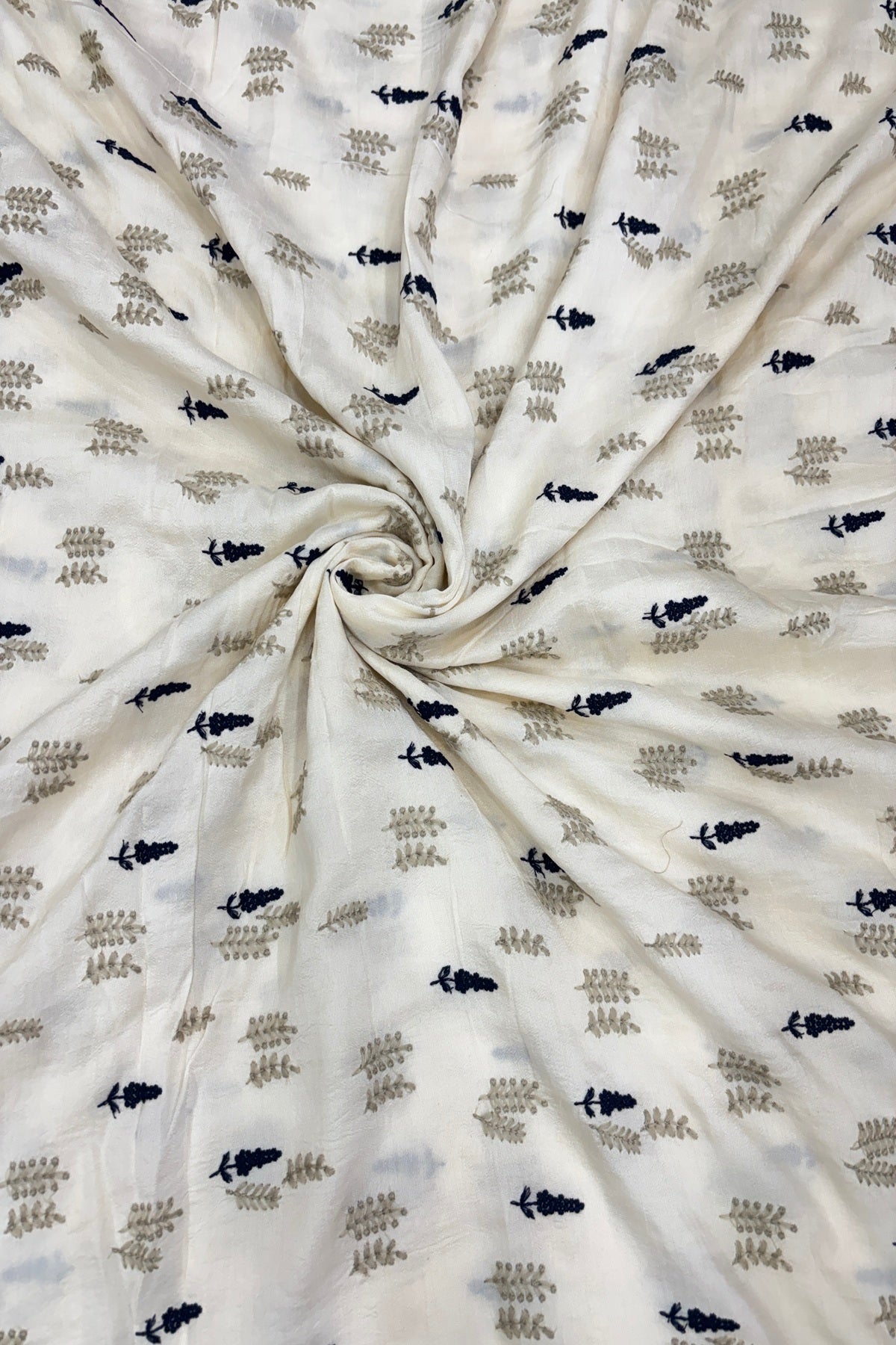 Pines & Leaves Embroidered Pure Falling Raw Silk Fabric