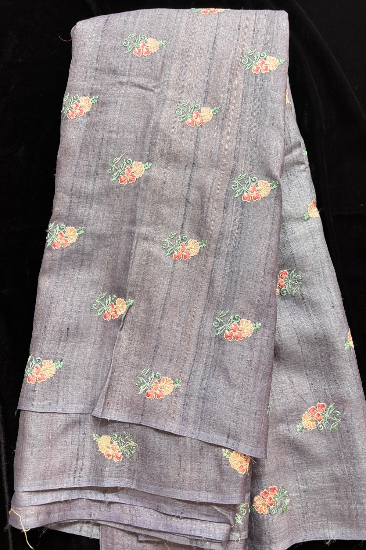 Repeated Plant Silhouette Embroidered Pure Munga Silk Fabric