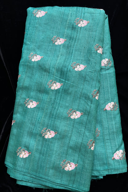 Repeated Plant Silhouette Embroidered Pure Munga Silk Fabric