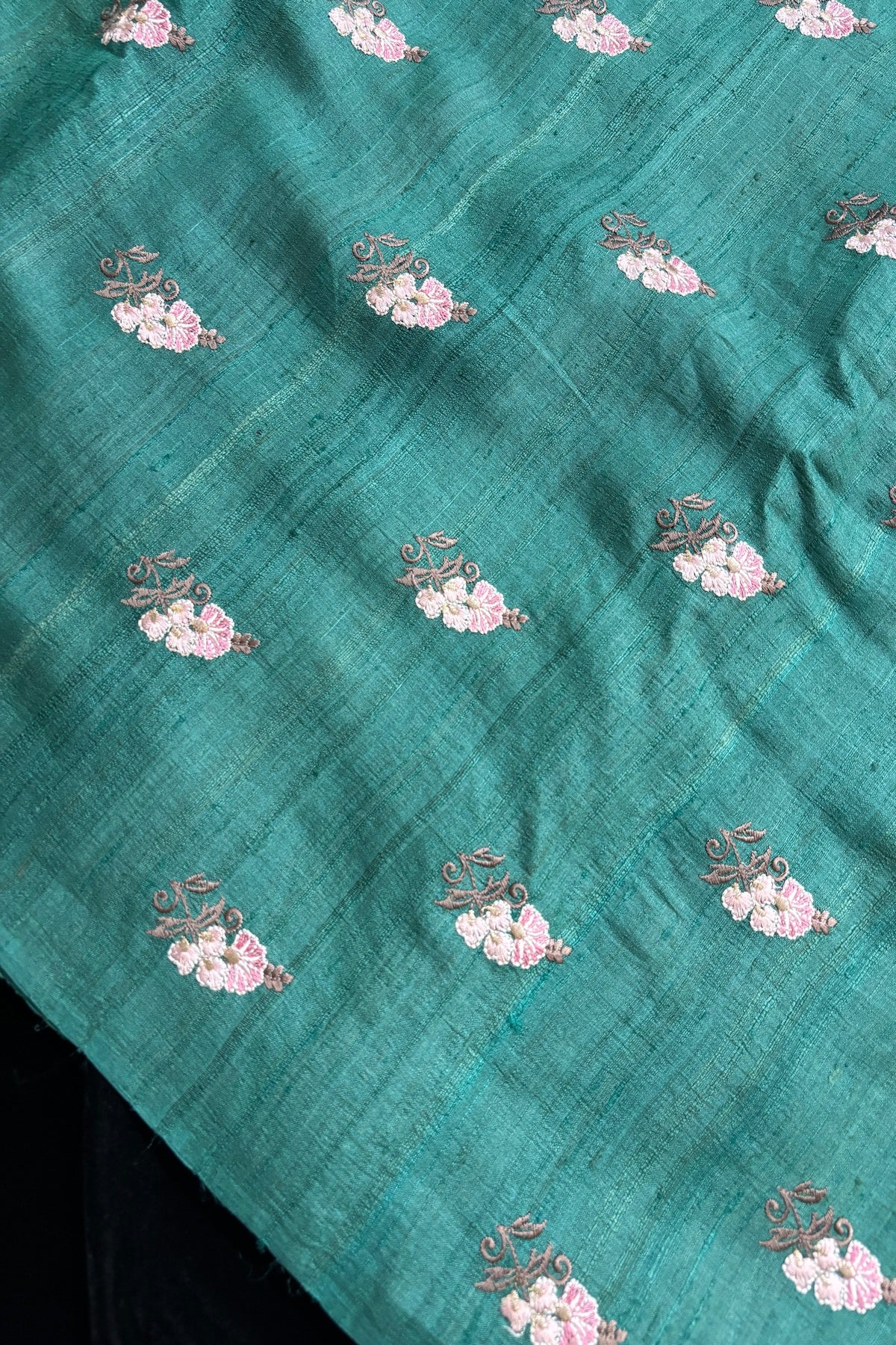 Repeated Plant Silhouette Embroidered Pure Munga Silk Fabric