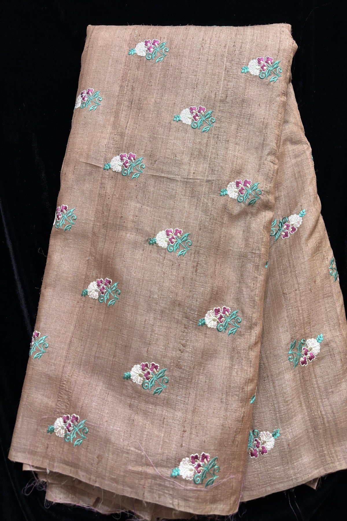 Repeated Plant Silhouette Embroidered Pure Munga Silk Fabric