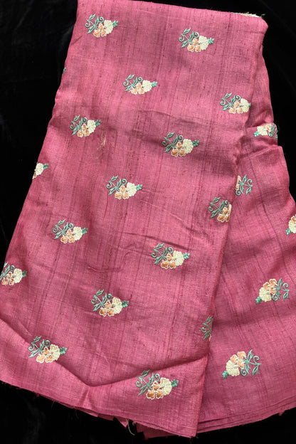 Repeated Plant Silhouette Embroidered Pure Munga Silk Fabric