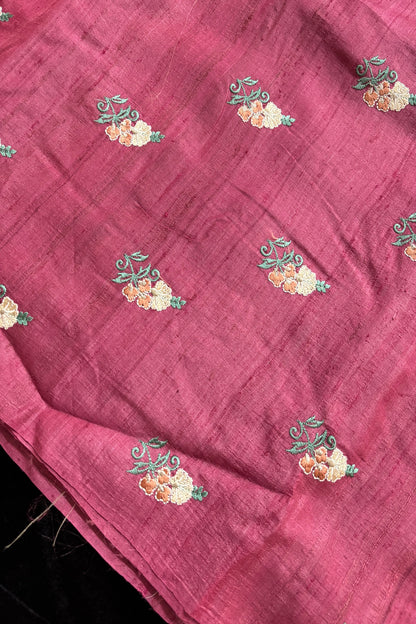 Repeated Plant Silhouette Embroidered Pure Munga Silk Fabric