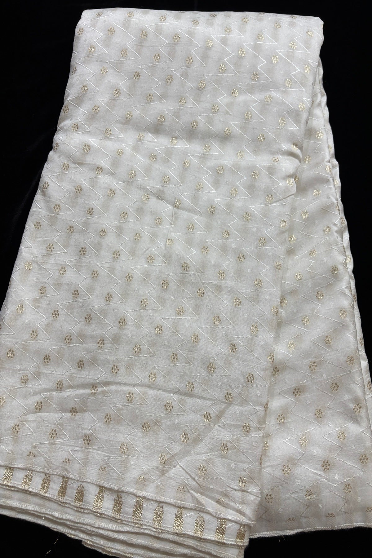 Waves & Polkas With Golden Zari Floral Woven Russian Silk Fabric