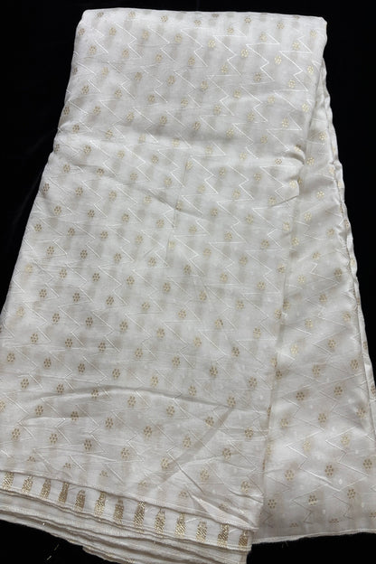 Waves & Polkas With Golden Zari Floral Woven Russian Silk Fabric