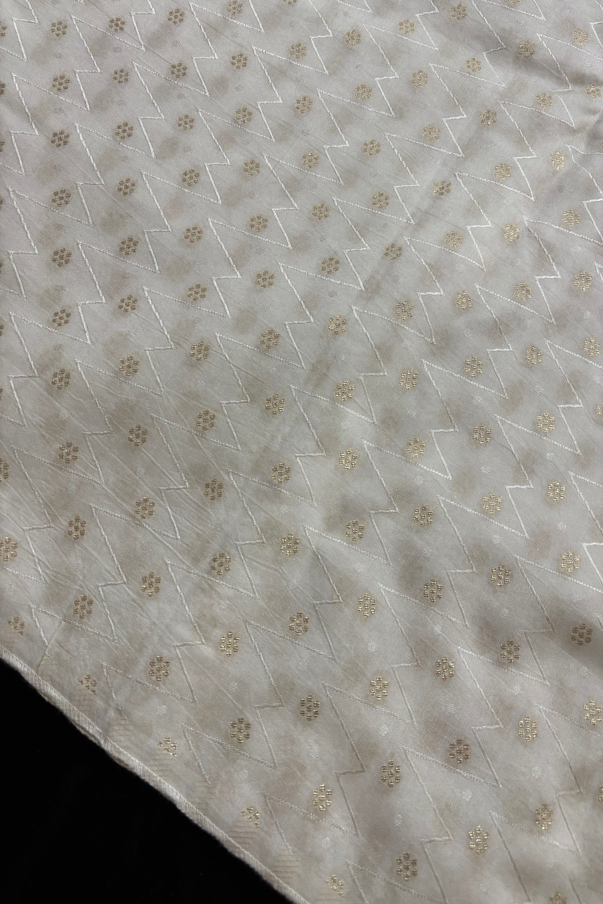 Waves & Polkas With Golden Zari Floral Woven Russian Silk Fabric