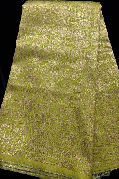 Paisley Motif In Checkered Zari Woven Brocade Semi Katan Silk Fabric