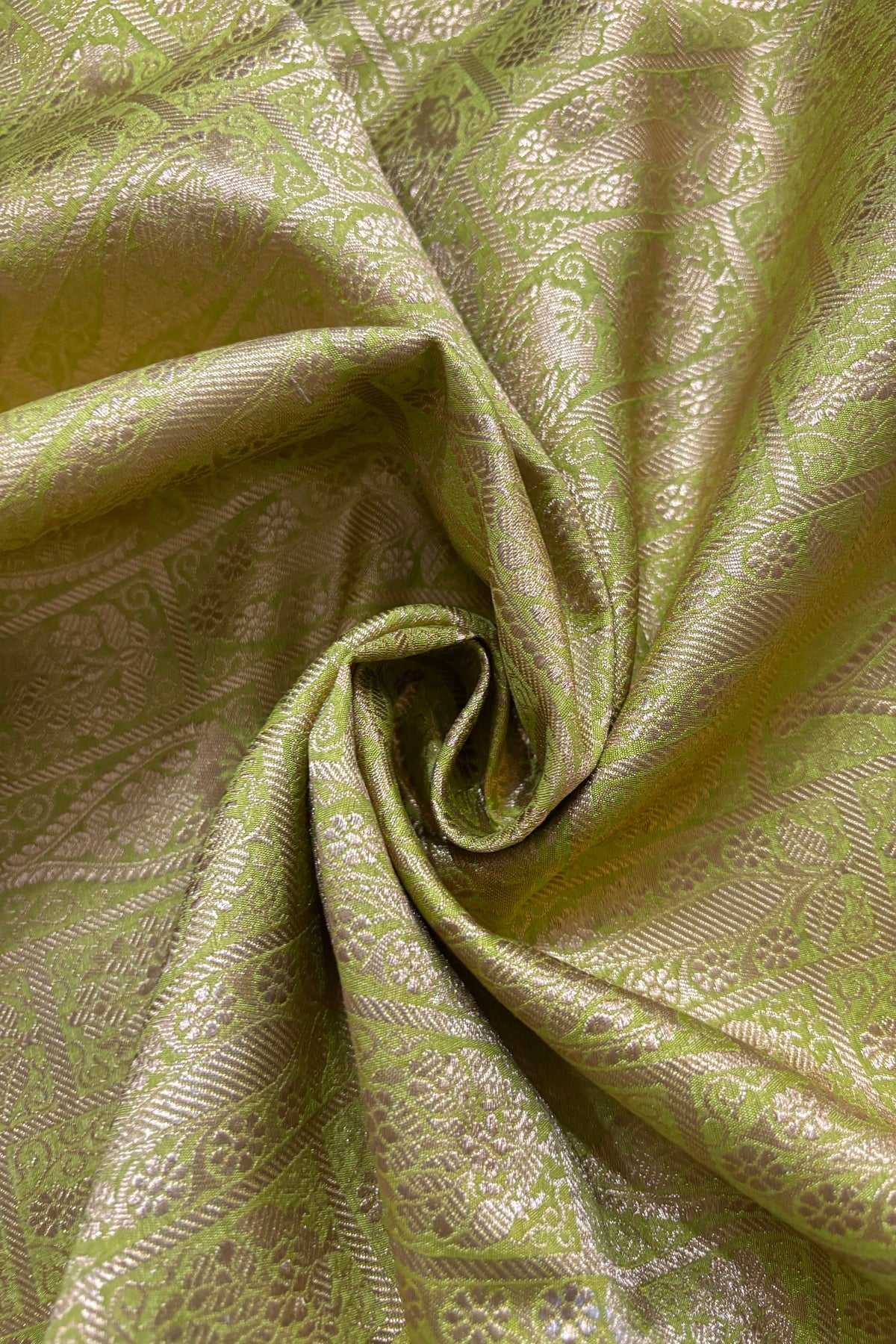 Paisley Motif In Checkered Zari Woven Brocade Semi Katan Silk Fabric