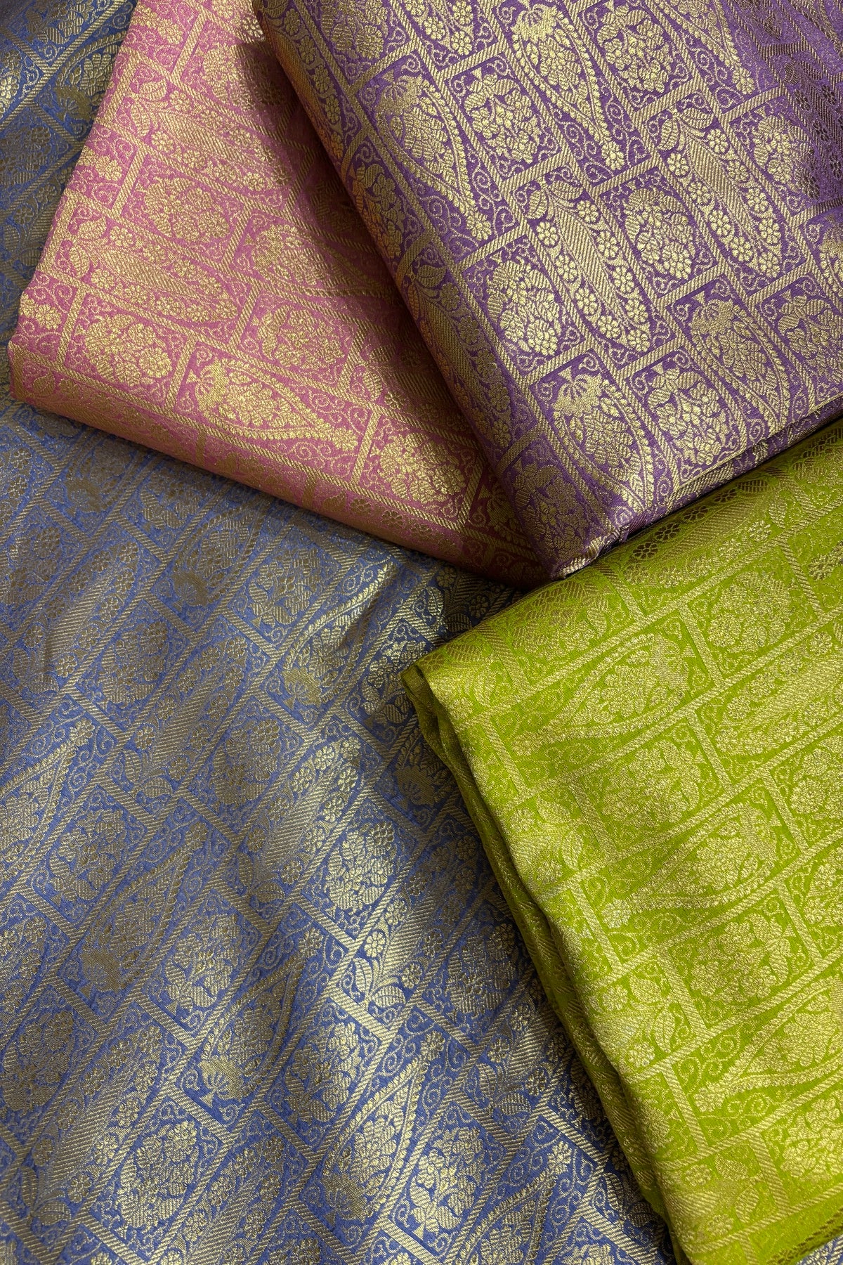 Paisley Motif In Checkered Zari Woven Brocade Semi Katan Silk Fabric