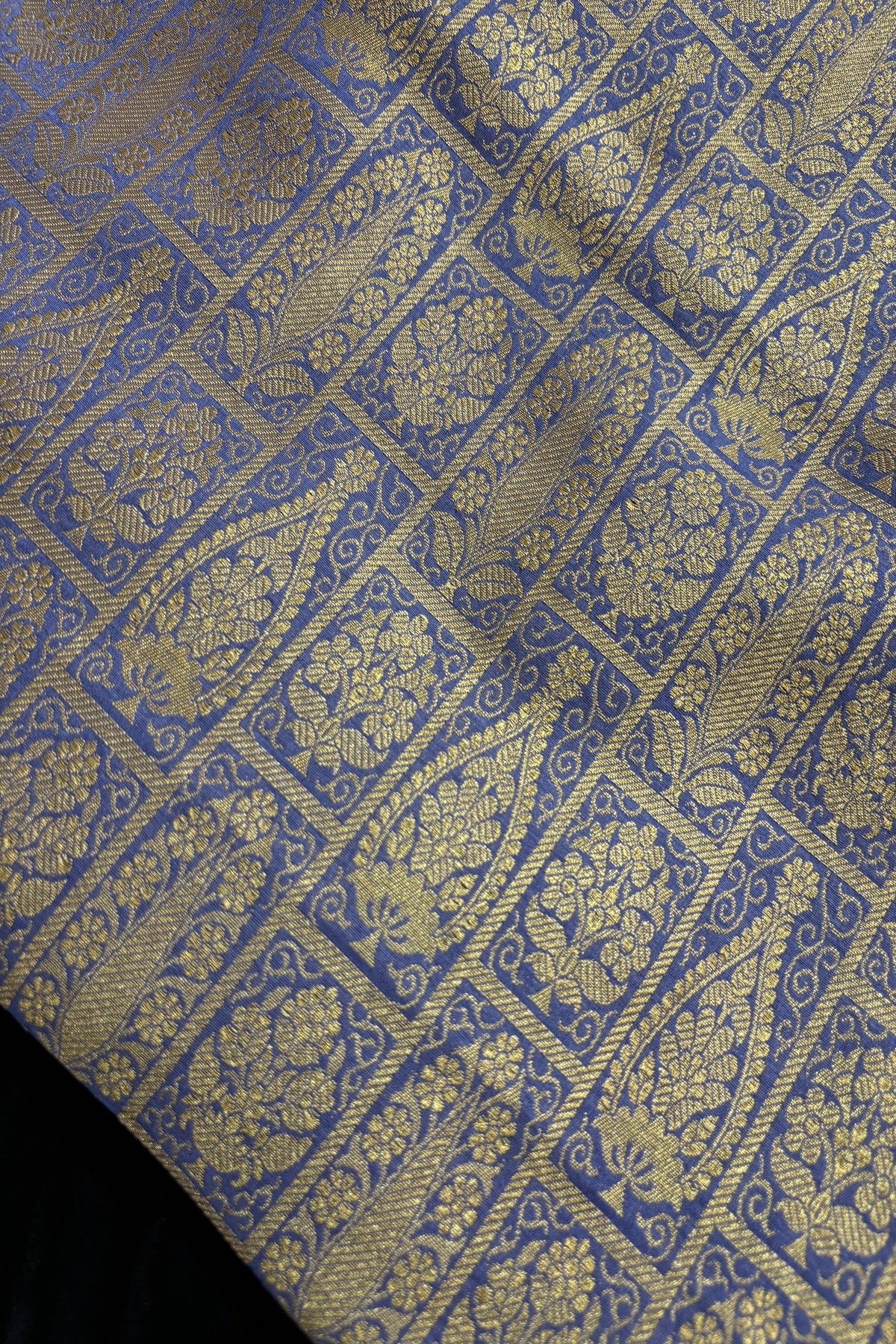 Paisley Motif In Checkered Zari Woven Brocade Semi Katan Silk Fabric