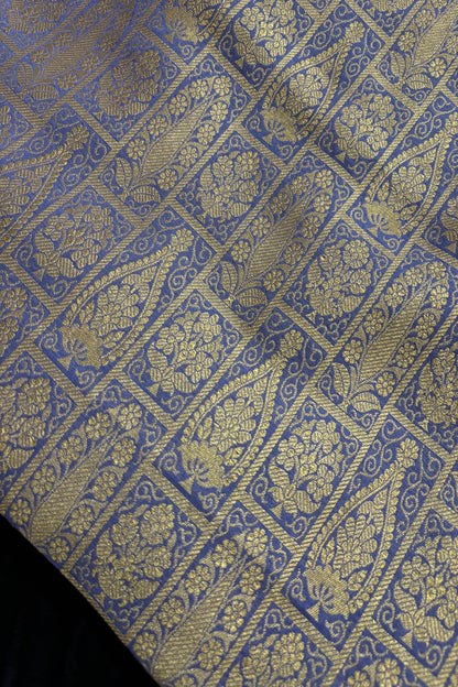 Paisley Motif In Checkered Zari Woven Brocade Semi Katan Silk Fabric