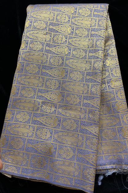 Paisley Motif In Checkered Zari Woven Brocade Semi Katan Silk Fabric