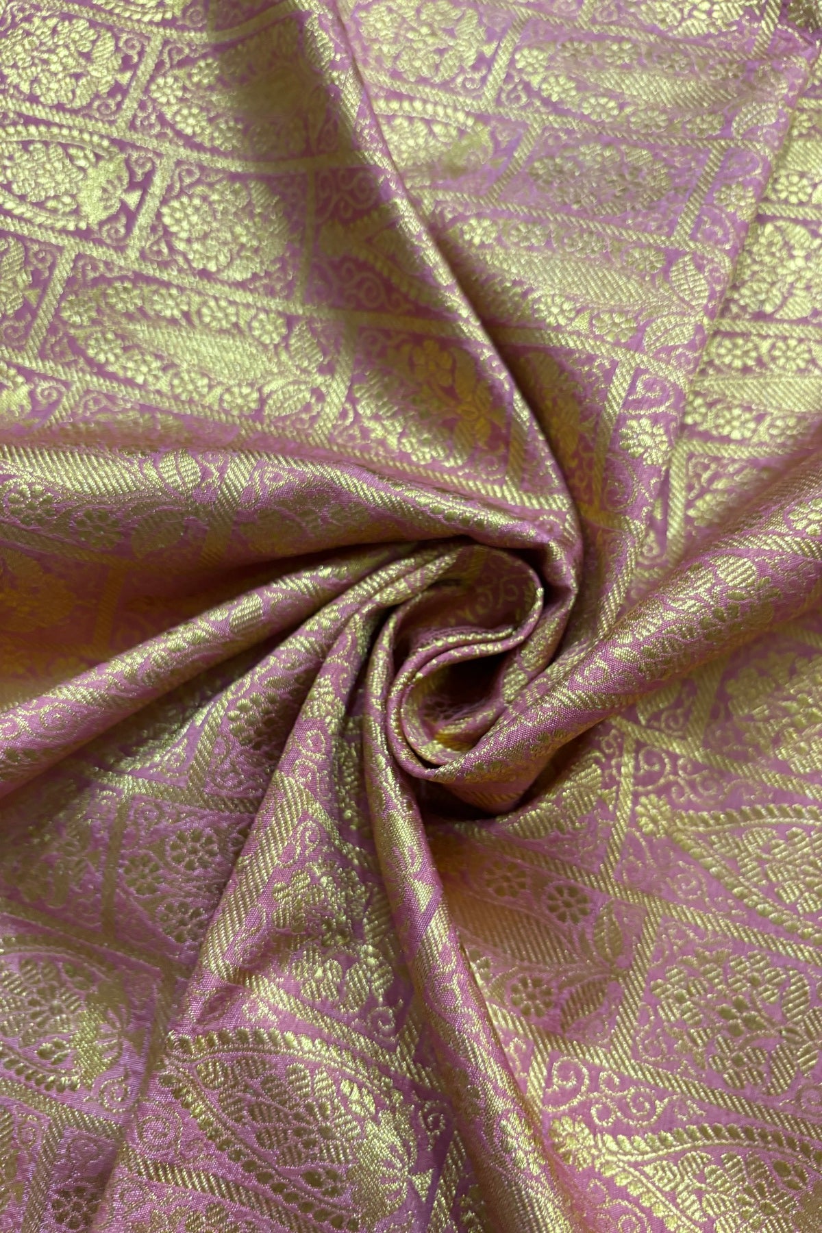 Paisley Motif In Checkered Zari Woven Brocade Semi Katan Silk Fabric