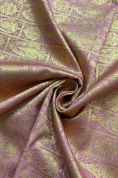 Paisley Motif In Checkered Zari Woven Brocade Semi Katan Silk Fabric