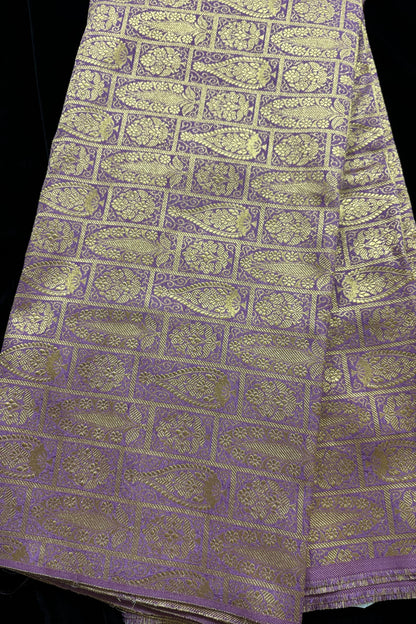 Paisley Motif In Checkered Zari Woven Brocade Semi Katan Silk Fabric