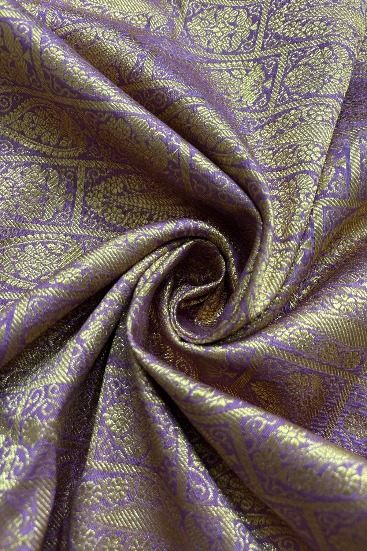 Paisley Motif In Checkered Zari Woven Brocade Semi Katan Silk Fabric
